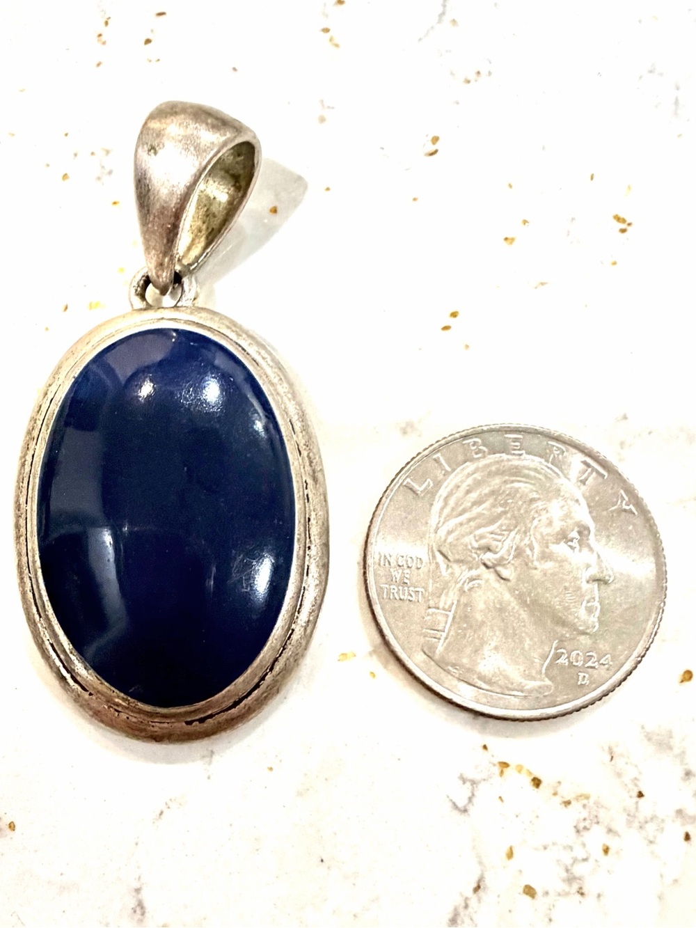 Vintage Sterling Silver 925 Lapis Lazuli Oval Statement Pendant Signed MJ 18g